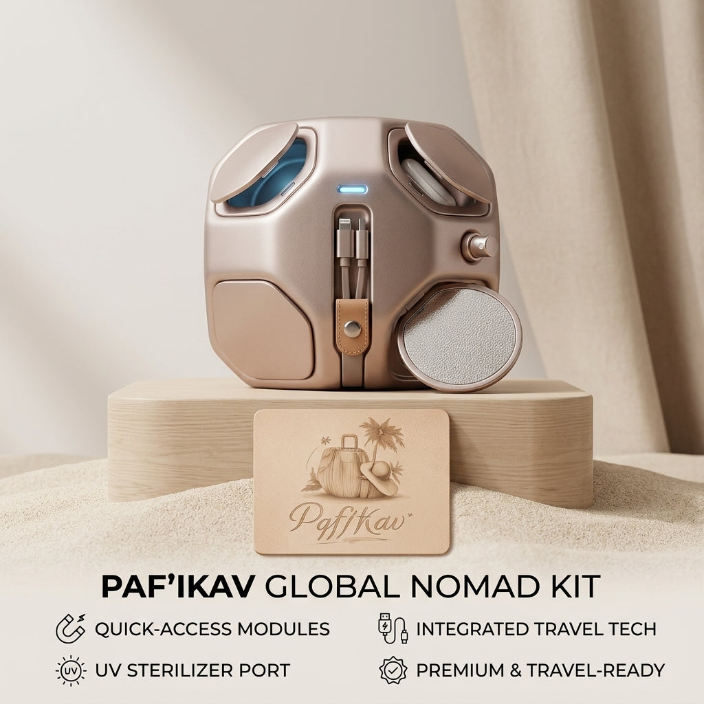 PqfjKav™ Global Nomad Kit - All-in-One Multi-Functional Travel Hub with Integrated UV Sterilizer Port, Built-in Fast Charging Cables & Magnetic Quick-Access Modules | Premium Tech Organizer for Digital Nomads & Frequent Travelers