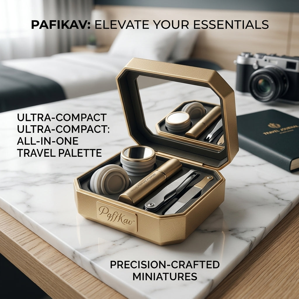 PqfjKav™ Elite 6-in-1 Compact Travel Palette | Luxury Portable Grooming & Beauty Organizer with Built-in Mirror | Premium Gold Edition Jet-setter Kit