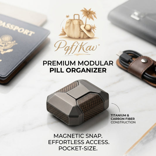 PqfjKav™ Modular Titanium & Carbon Fiber Pill Organizer - Luxury Magnetic Pocket Vitamin Case, Travel-Friendly Daily Supplement Container, Sleek Metal Medicine Box for Men & Women, Water-Resistant EDC Gear