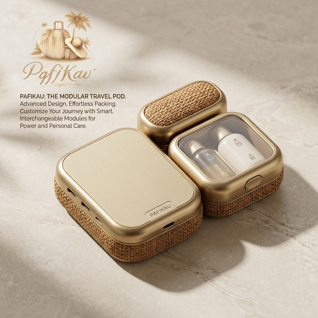 PqfjKav™ The Modular Travel Pod | All-in-One Portable Power Bank & Personal Care Kit | Luxury Interchangeable Travel Organizer for Business & Leisure
