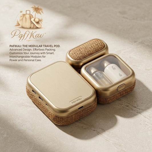 PqfjKav™ The Modular Travel Pod | All-in-One Portable Power Bank & Personal Care Kit | Luxury Interchangeable Travel Organizer for Business & Leisure