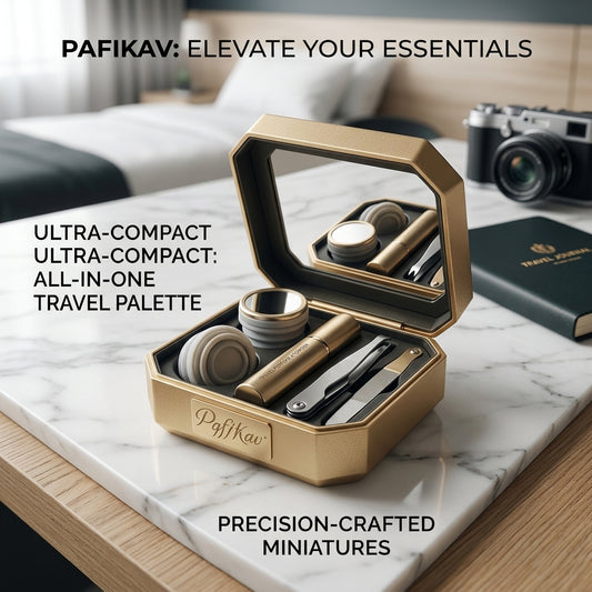 PqfjKav™ Elite 6-in-1 Compact Travel Palette | Luxury Portable Grooming & Beauty Organizer with Built-in Mirror | Premium Gold Edition Jet-setter Kit